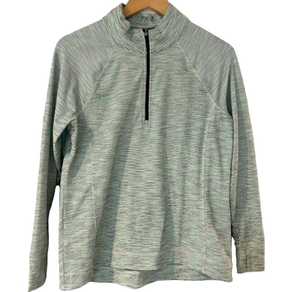 T BY TALBOTS Green Navy Mock Zip Activewear Athleisure Women's Medium Petite MP